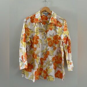 Foxcroft Orange and Yellow Floral Button Down Blouse